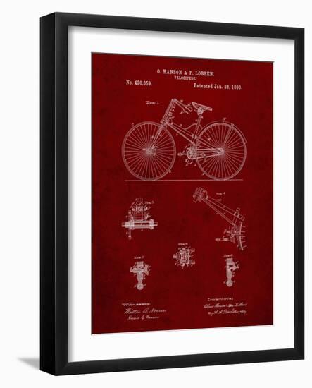 PP248-Burgundy Bicycle 1890 Patent Poster-Cole Borders-Framed Giclee Print