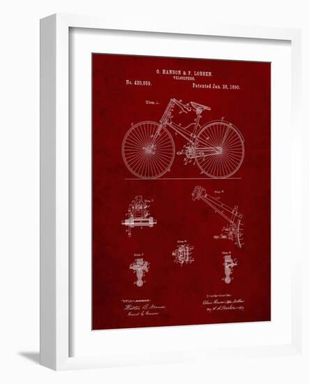 PP248-Burgundy Bicycle 1890 Patent Poster-Cole Borders-Framed Giclee Print