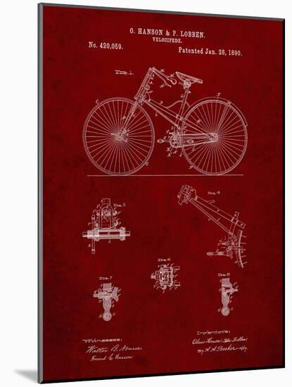 PP248-Burgundy Bicycle 1890 Patent Poster-Cole Borders-Mounted Giclee Print