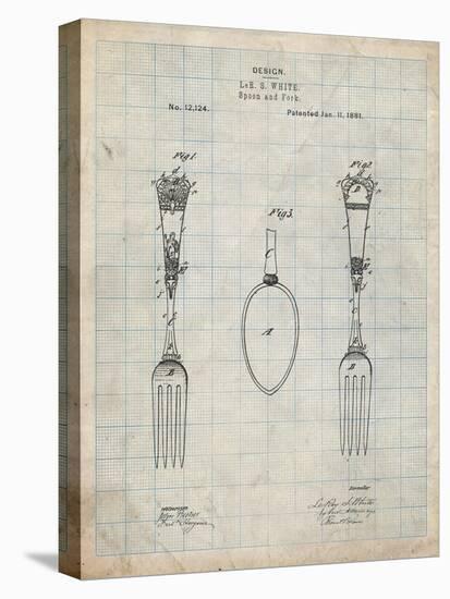 PP258-Antique Grid Parchment Antique Spoon and Fork Patent Poster-Cole Borders-Stretched Canvas