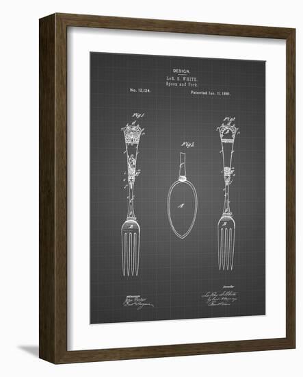 PP258-Black Grid Antique Spoon and Fork Patent Poster-Cole Borders-Framed Giclee Print