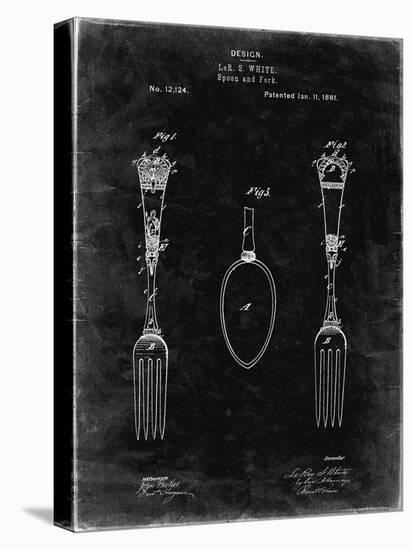 PP258-Black Grunge Antique Spoon and Fork Patent Poster-Cole Borders-Stretched Canvas