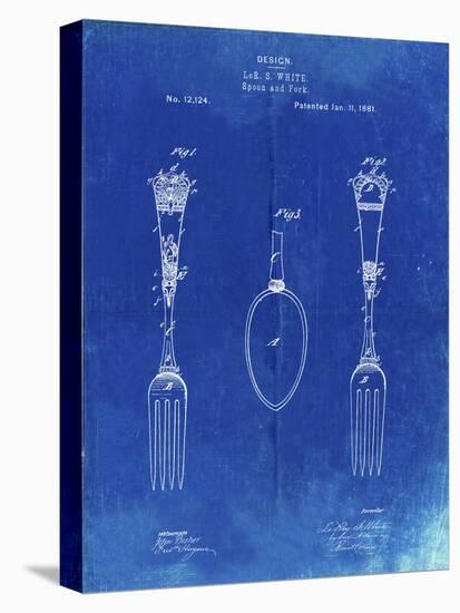 PP258-Faded Blueprint Antique Spoon and Fork Patent Poster-Cole Borders-Stretched Canvas