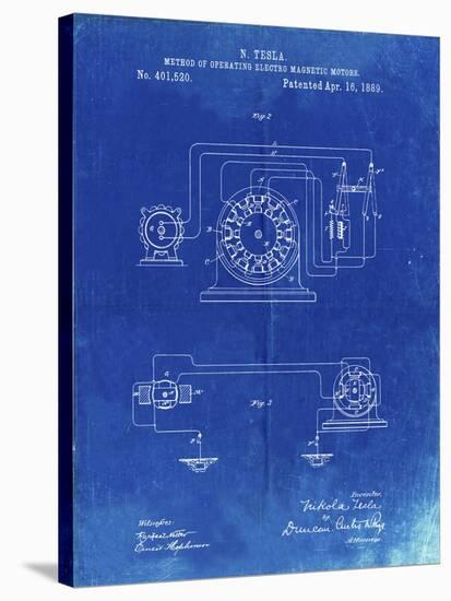 PP264-Faded Blueprint Tesla Operating Electric Motors Map Poster-Cole Borders-Stretched Canvas