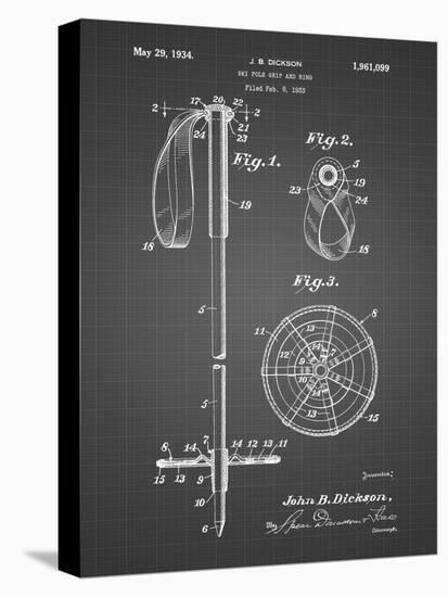 PP270-Black Grid Vintage Ski Pole Patent Poster-Cole Borders-Stretched Canvas