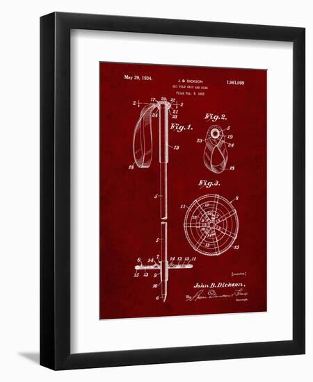 PP270-Burgundy Vintage Ski Pole Patent Poster-Cole Borders-Framed Premium Giclee Print