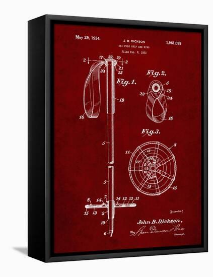 PP270-Burgundy Vintage Ski Pole Patent Poster-Cole Borders-Framed Stretched Canvas