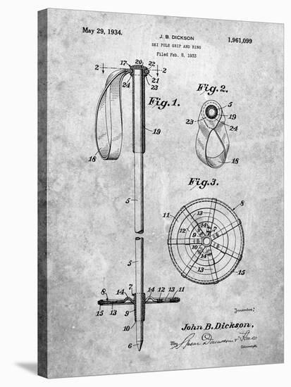 PP270-Slate Vintage Ski Pole Patent Poster-Cole Borders-Stretched Canvas