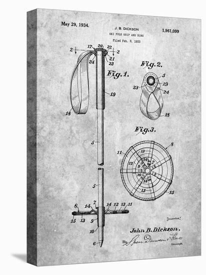 PP270-Slate Vintage Ski Pole Patent Poster-Cole Borders-Stretched Canvas