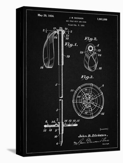 PP270-Vintage Black Vintage Ski Pole Patent Poster-Cole Borders-Stretched Canvas