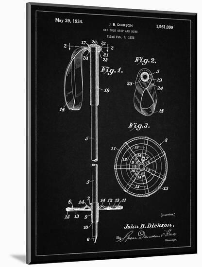 PP270-Vintage Black Vintage Ski Pole Patent Poster-Cole Borders-Mounted Giclee Print