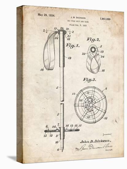 PP270-Vintage Parchment Vintage Ski Pole Patent Poster-Cole Borders-Stretched Canvas