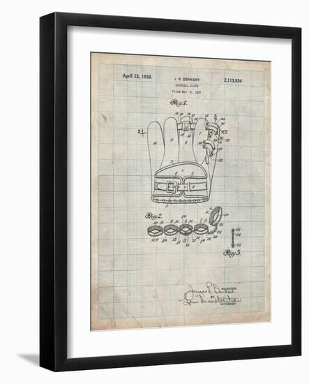PP272-Antique Grid Parchment Denkert Baseball Glove Patent Poster-Cole Borders-Framed Giclee Print