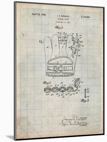 PP272-Antique Grid Parchment Denkert Baseball Glove Patent Poster-Cole Borders-Mounted Giclee Print