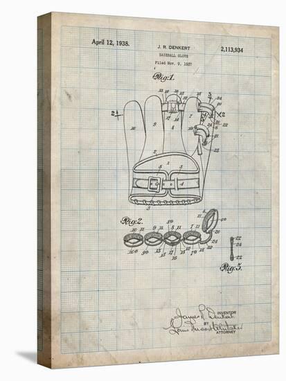 PP272-Antique Grid Parchment Denkert Baseball Glove Patent Poster-Cole Borders-Stretched Canvas