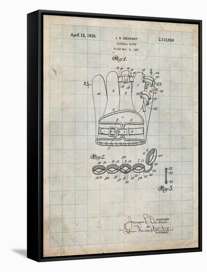 PP272-Antique Grid Parchment Denkert Baseball Glove Patent Poster-Cole Borders-Framed Stretched Canvas