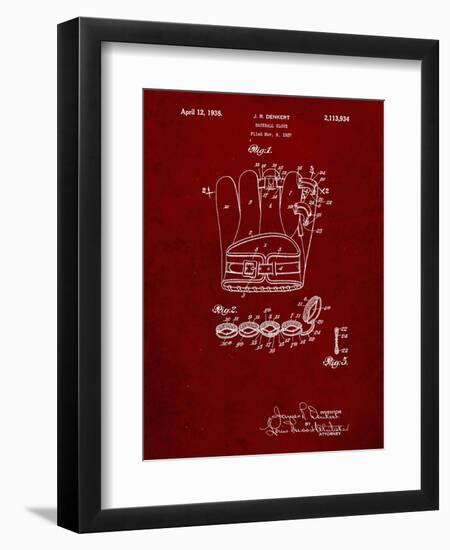 PP272-Burgundy Denkert Baseball Glove Patent Poster-Cole Borders-Framed Giclee Print