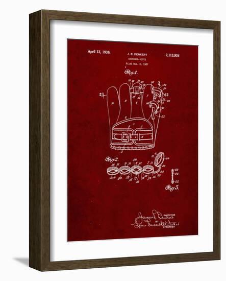 PP272-Burgundy Denkert Baseball Glove Patent Poster-Cole Borders-Framed Giclee Print