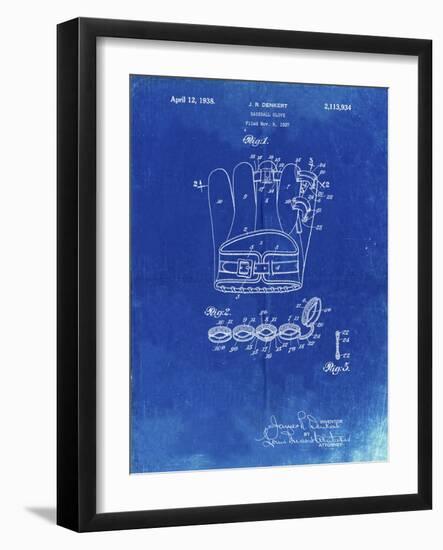 PP272-Faded Blueprint Denkert Baseball Glove Patent Poster-Cole Borders-Framed Giclee Print