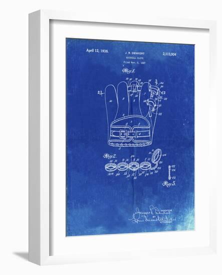 PP272-Faded Blueprint Denkert Baseball Glove Patent Poster-Cole Borders-Framed Giclee Print