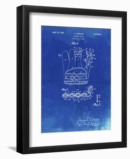 PP272-Faded Blueprint Denkert Baseball Glove Patent Poster-Cole Borders-Framed Giclee Print