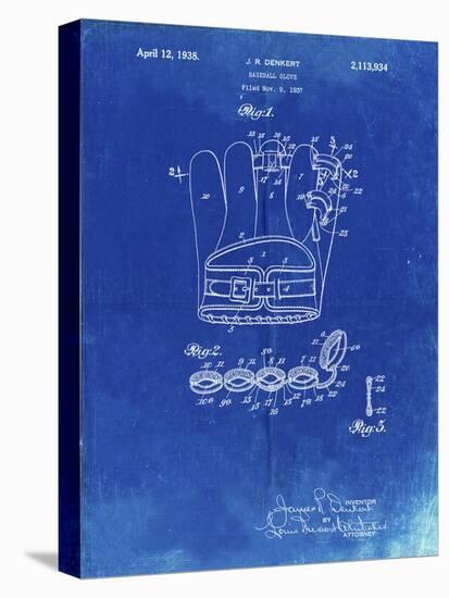 PP272-Faded Blueprint Denkert Baseball Glove Patent Poster-Cole Borders-Stretched Canvas