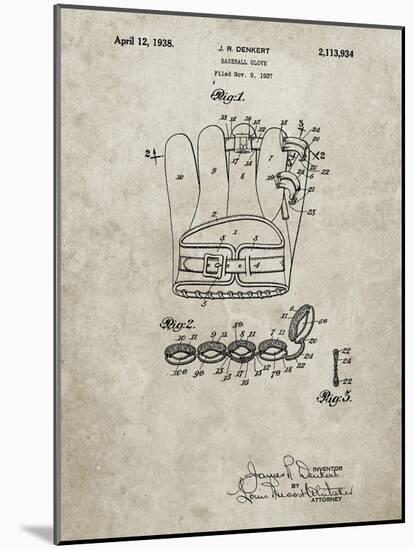 PP272-Sandstone Denkert Baseball Glove Patent Poster-Cole Borders-Mounted Giclee Print