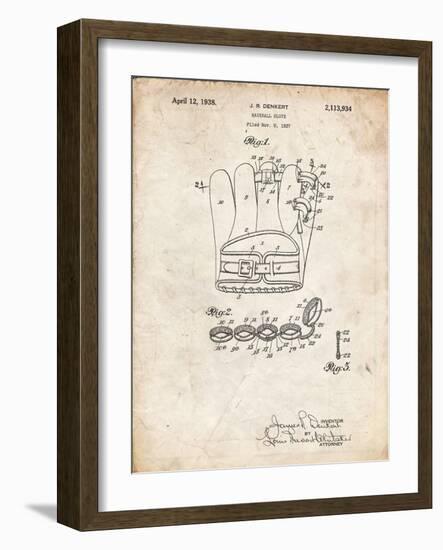 PP272-Vintage Parchment Denkert Baseball Glove Patent Poster-Cole Borders-Framed Giclee Print