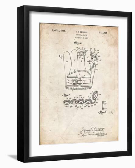 PP272-Vintage Parchment Denkert Baseball Glove Patent Poster-Cole Borders-Framed Giclee Print