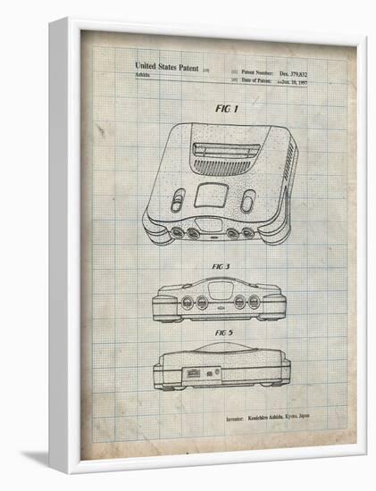 PP276-Antique Grid Parchment Nintendo 64 Patent Poster-Cole Borders-Framed Giclee Print