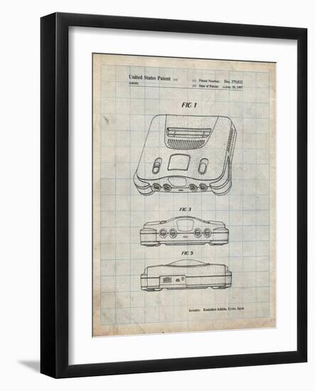 PP276-Antique Grid Parchment Nintendo 64 Patent Poster-Cole Borders-Framed Giclee Print