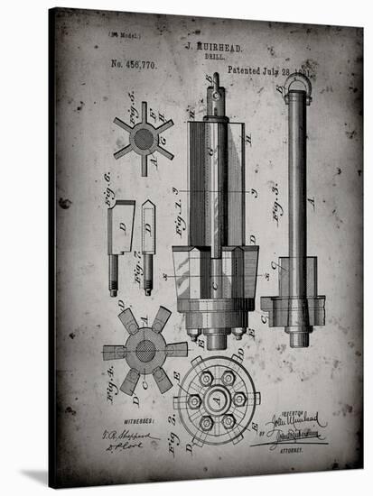 PP280-Faded Grey Mining Drill Tool 1891 Patent Poster-Cole Borders-Stretched Canvas