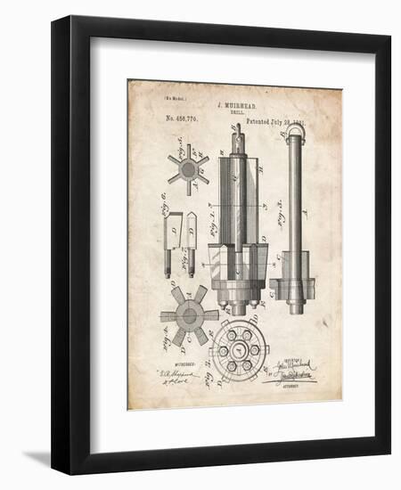 PP280-Vintage Parchment Mining Drill Tool 1891 Patent Poster-Cole Borders-Framed Premium Giclee Print