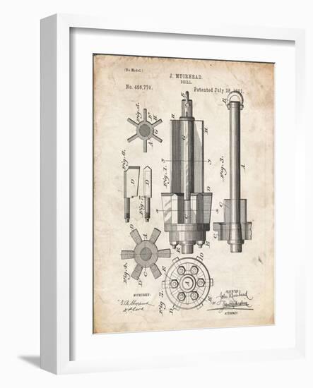 PP280-Vintage Parchment Mining Drill Tool 1891 Patent Poster-Cole Borders-Framed Giclee Print