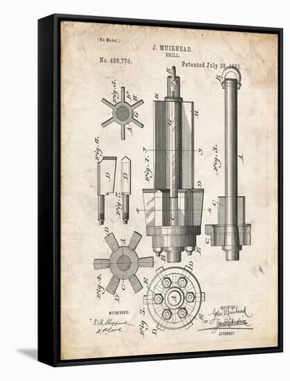 PP280-Vintage Parchment Mining Drill Tool 1891 Patent Poster-Cole Borders-Framed Stretched Canvas