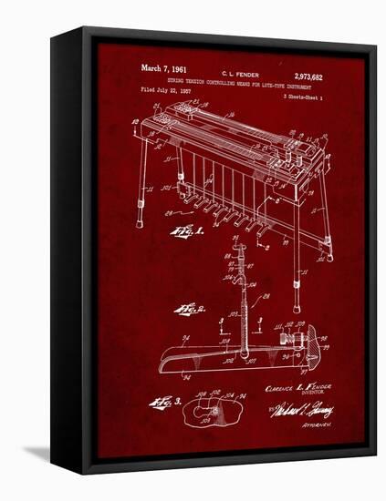 PP281-Burgundy Fender Pedal Steel Guitar Patent Poster-Cole Borders-Framed Stretched Canvas