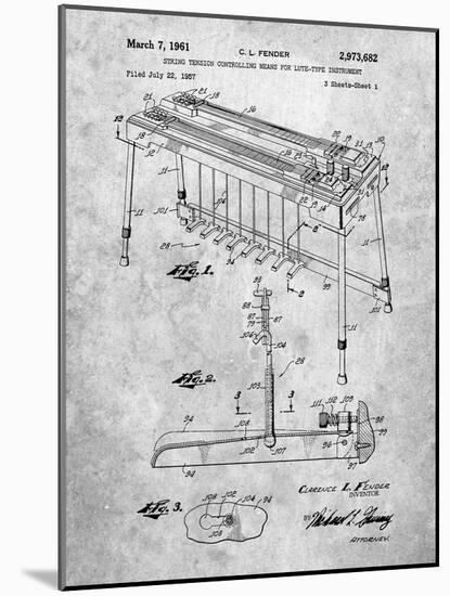 PP281-Slate Fender Pedal Steel Guitar Patent Poster-Cole Borders-Mounted Giclee Print