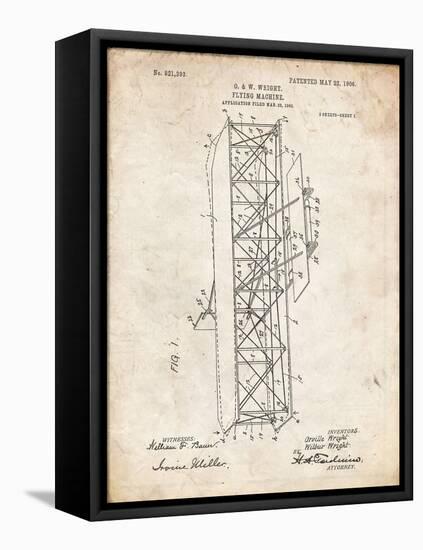 PP288-Vintage Parchment Wright Brothers Flying Machine Patent Poster-Cole Borders-Framed Stretched Canvas