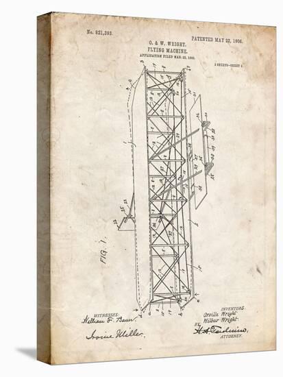 PP288-Vintage Parchment Wright Brothers Flying Machine Patent Poster-Cole Borders-Stretched Canvas