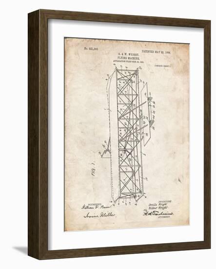 PP288-Vintage Parchment Wright Brothers Flying Machine Patent Poster-Cole Borders-Framed Giclee Print