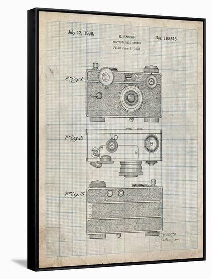 PP299-Antique Grid Parchment Argus C Camera Patent Poster-Cole Borders-Framed Stretched Canvas
