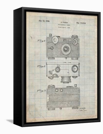 PP299-Antique Grid Parchment Argus C Camera Patent Poster-Cole Borders-Framed Stretched Canvas