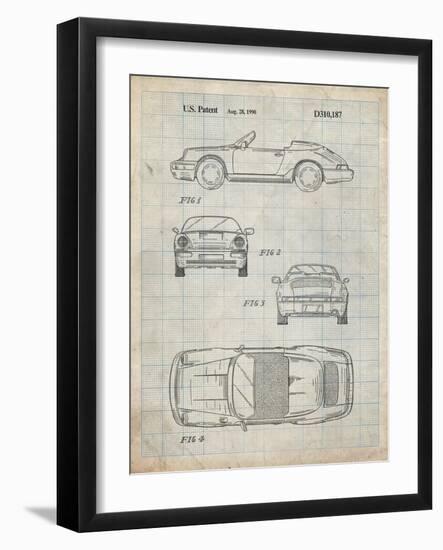 PP305-Antique Grid Parchment Porsche 911 Carrera Patent Poster-Cole Borders-Framed Giclee Print