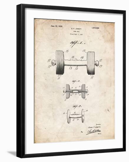 PP314-Vintage Parchment Dumbbell Patent Poster-Cole Borders-Framed Giclee Print