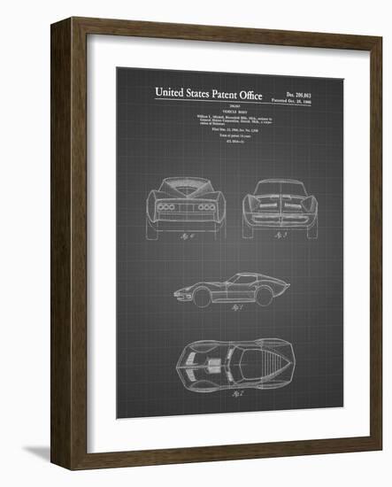 PP339-Black Grid 1966 Corvette Mako Shark II Patent Poster-Cole Borders-Framed Giclee Print