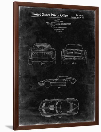 PP339-Black Grunge 1966 Corvette Mako Shark II Patent Poster-Cole Borders-Framed Giclee Print