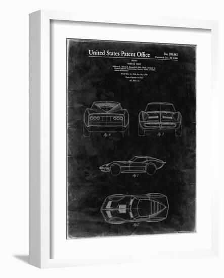 PP339-Black Grunge 1966 Corvette Mako Shark II Patent Poster-Cole Borders-Framed Giclee Print