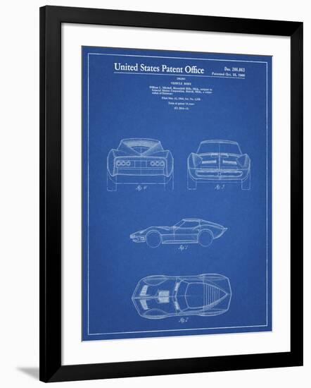 PP339-Blueprint 1966 Corvette Mako Shark II Patent Poster-Cole Borders-Framed Giclee Print