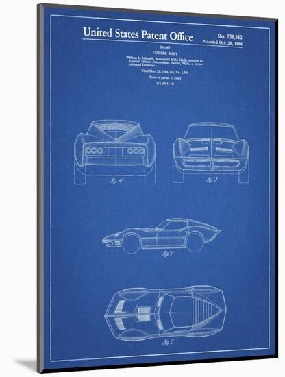 PP339-Blueprint 1966 Corvette Mako Shark II Patent Poster-Cole Borders-Mounted Giclee Print