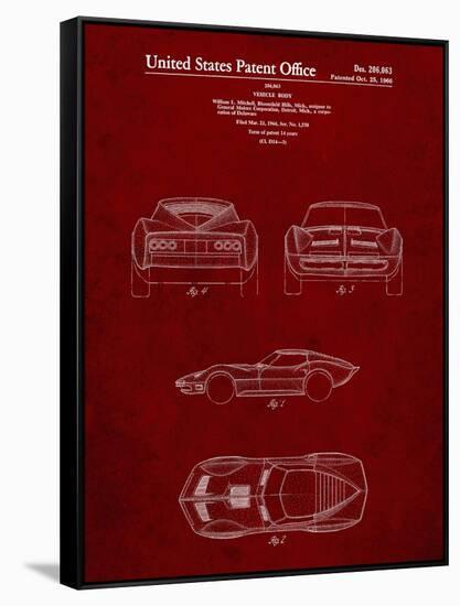 PP339-Burgundy 1966 Corvette Mako Shark II Patent Poster-Cole Borders-Framed Stretched Canvas